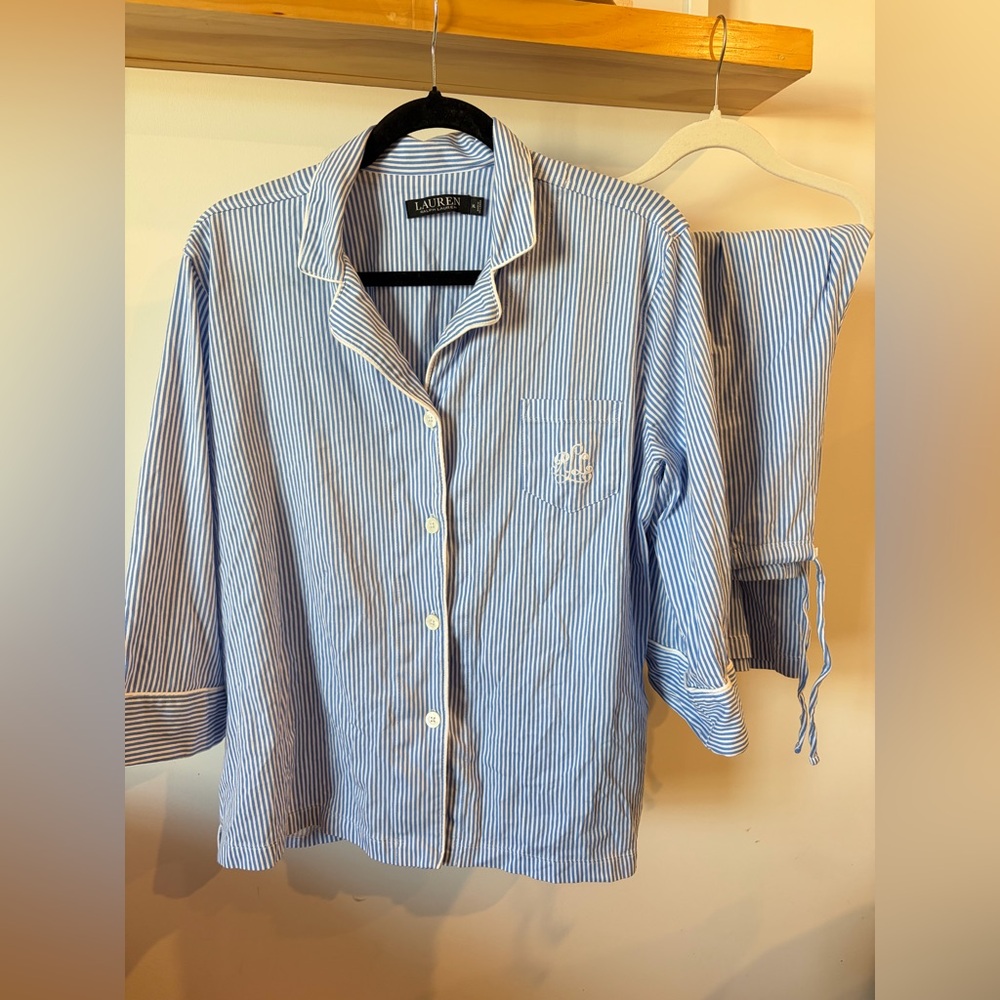 Lauren Ralph Lauren Striped Cotton Poplin Pajama Set XL